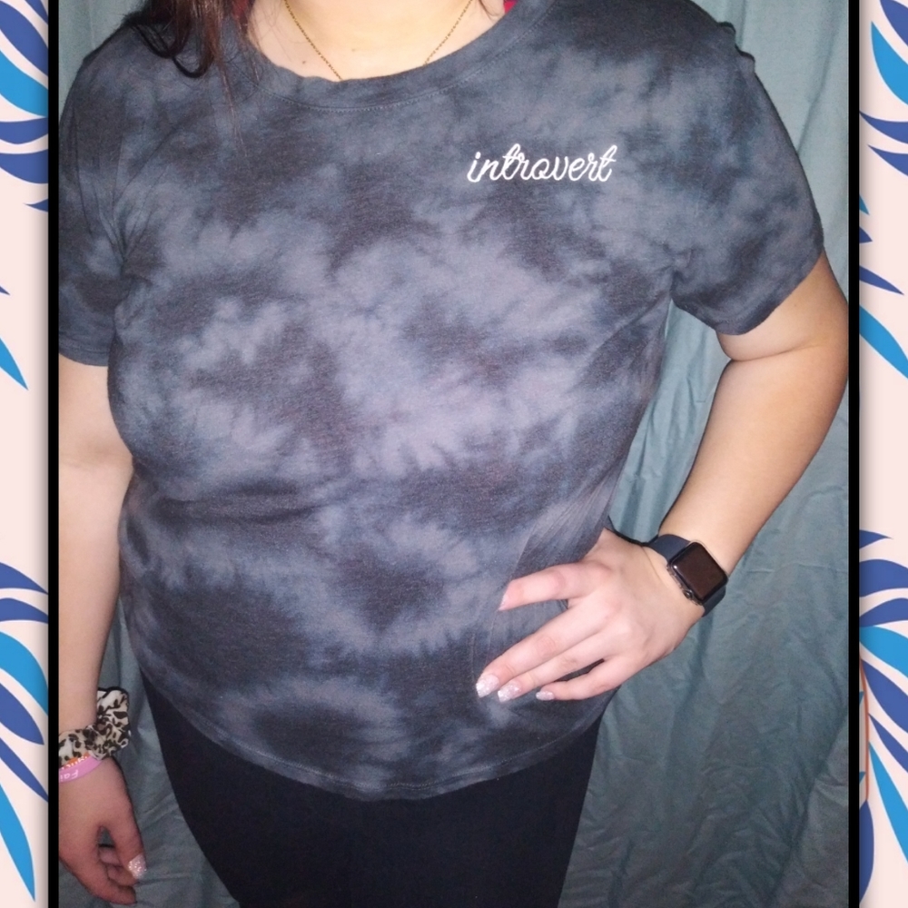 Navy blue, tie died, Embroidered  T-shirt